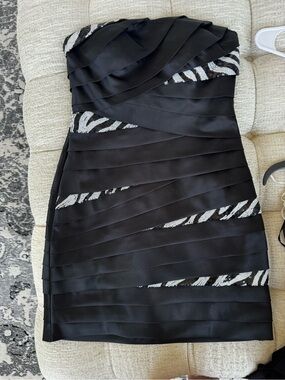 Morrell Maxie Black Strapless Mini Dress with Silver Zebra Sequin Accents